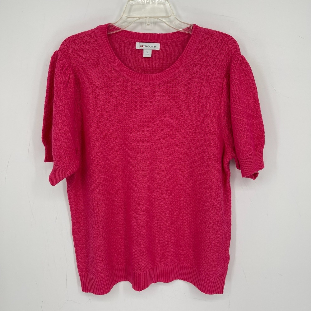 Liz Claiborne Women's Pink Honeycomb Knit Puff Sleeve Knit Sweater Top Size XL
